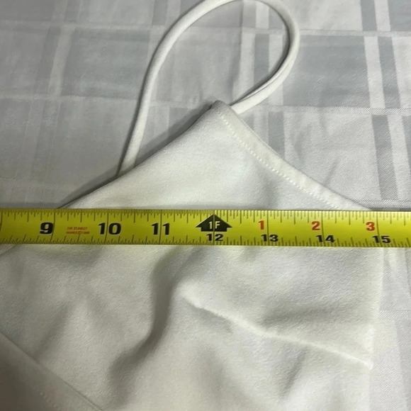 VNTG white faux wrap halter bodycon dress,ruching ,shirred,asymmetrical hem EC - Picture 8 of 14